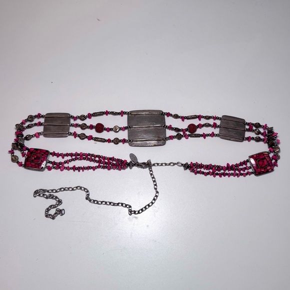 Vintage Cära N.Y. Silver-Toned Chain Belt with Red Mosaic Panels main image 6